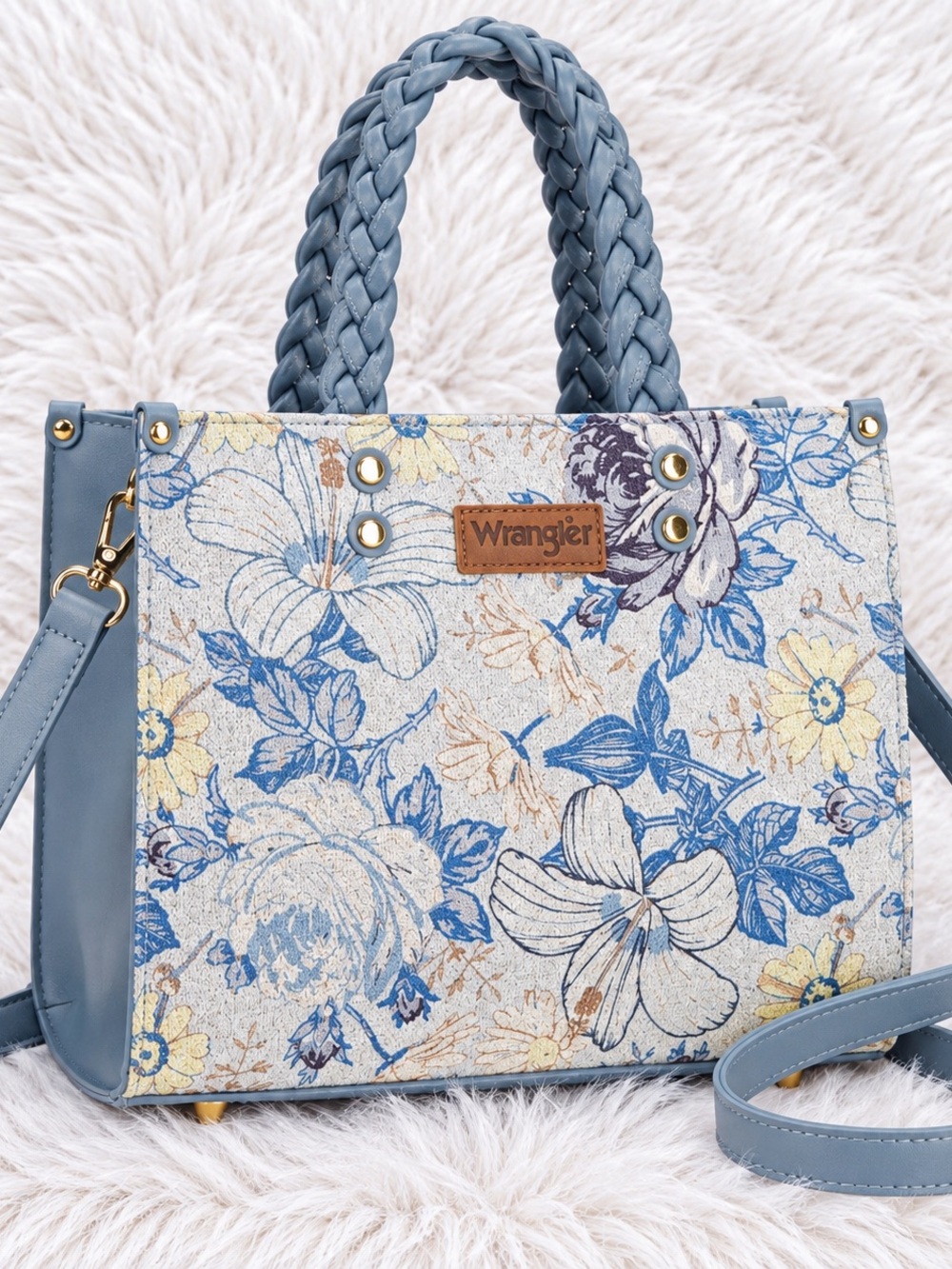 NWT Wrangler Floral Braided Handle Tote Bag – Blue